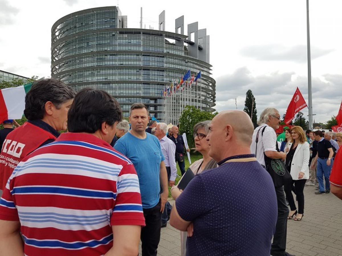 Protesta de CCOO en Bruselas contra el paquete de movilidad
